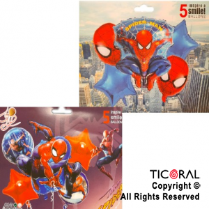 SET DE GLOBOS METALIZADO SPIDERMAN 5 UNIDADES X 1